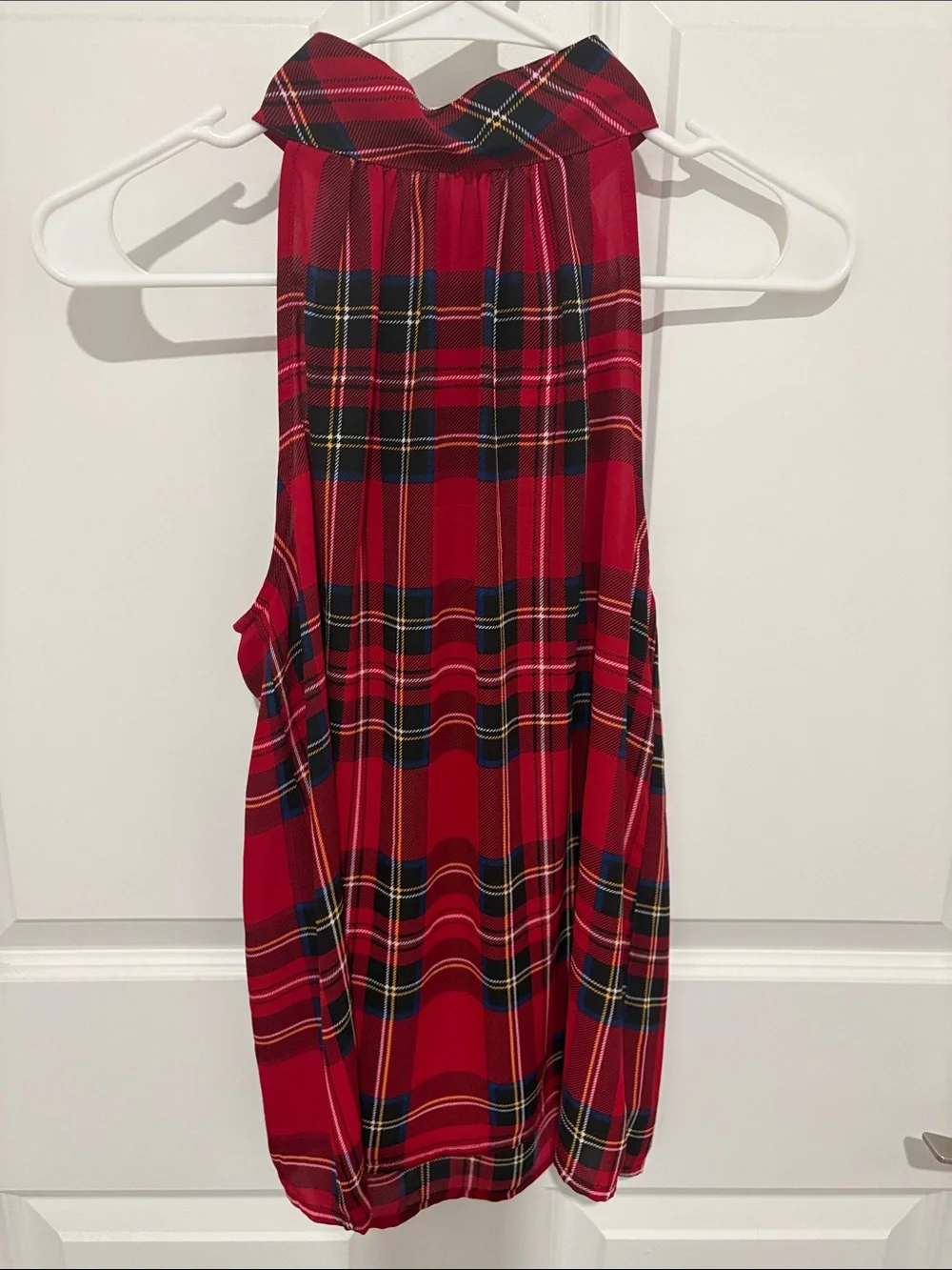 J. Crew Red Plaid Sleeveless Top with Navy & Yellow Accents